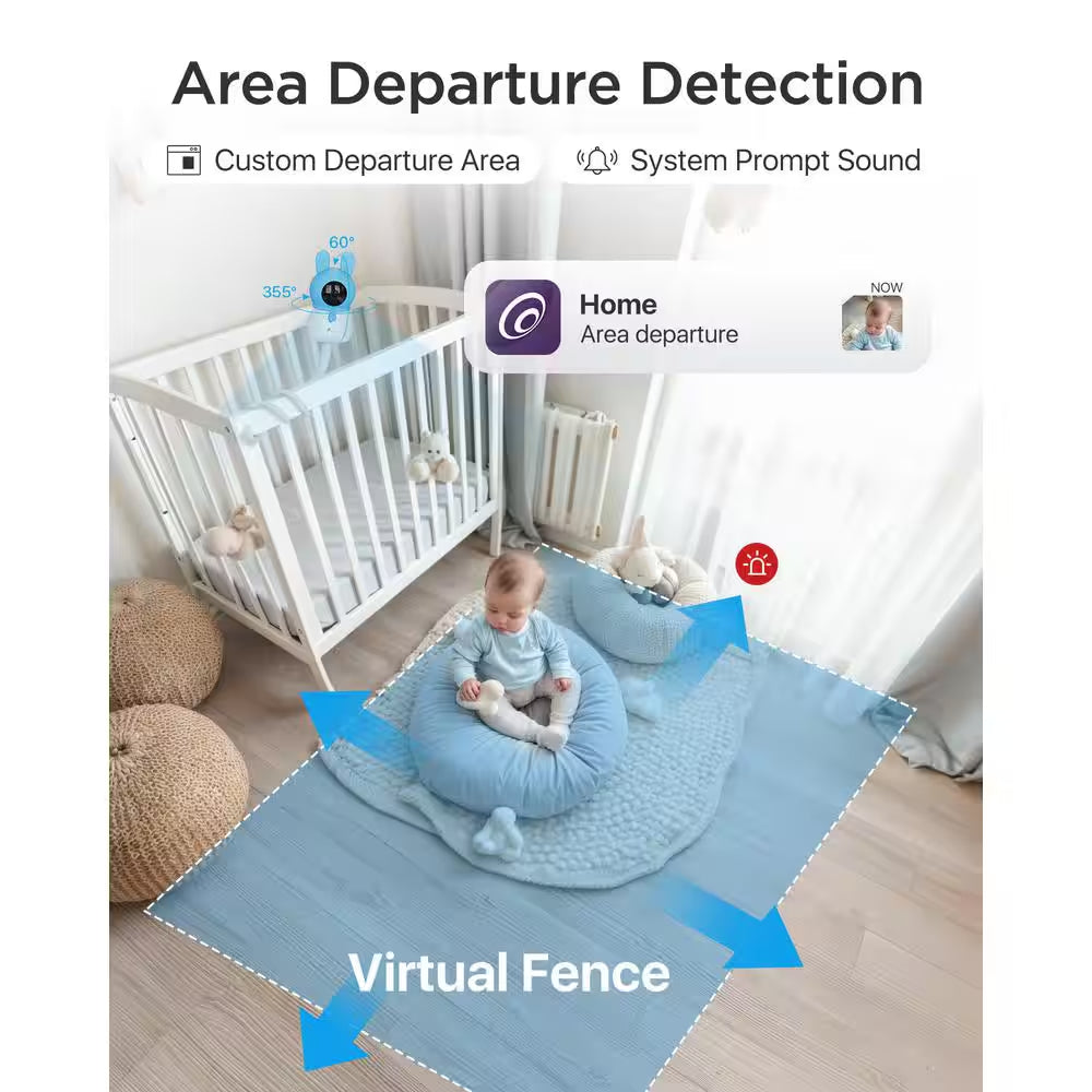 2.5K 4MP Smart Baby Monitor Camera with 64GB SD Card, AI Cry/Face/Area Departure Detect, 2.4G & 5G Wi-Fi