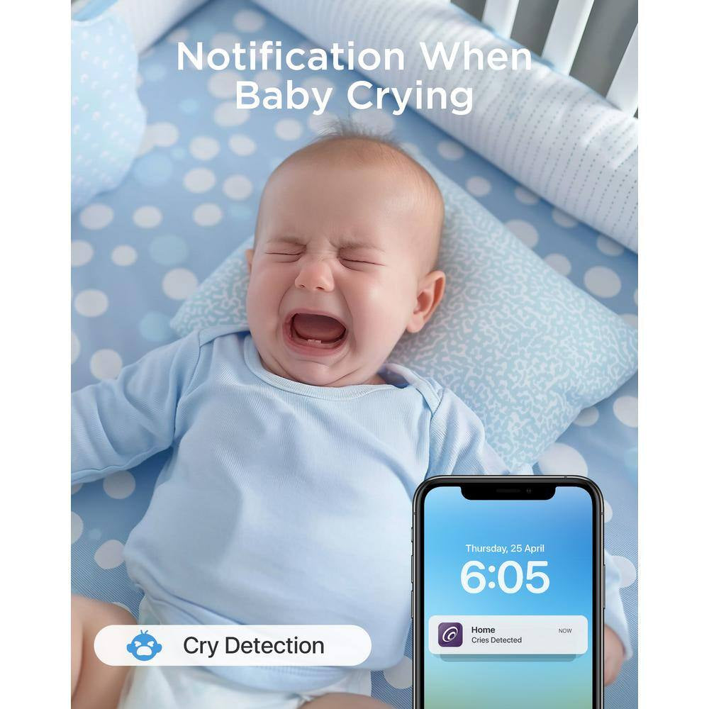 2.5K 4MP Smart Baby Monitor Camera with 64GB SD Card, AI Cry/Face/Area Departure Detect, 2.4G & 5G Wi-Fi