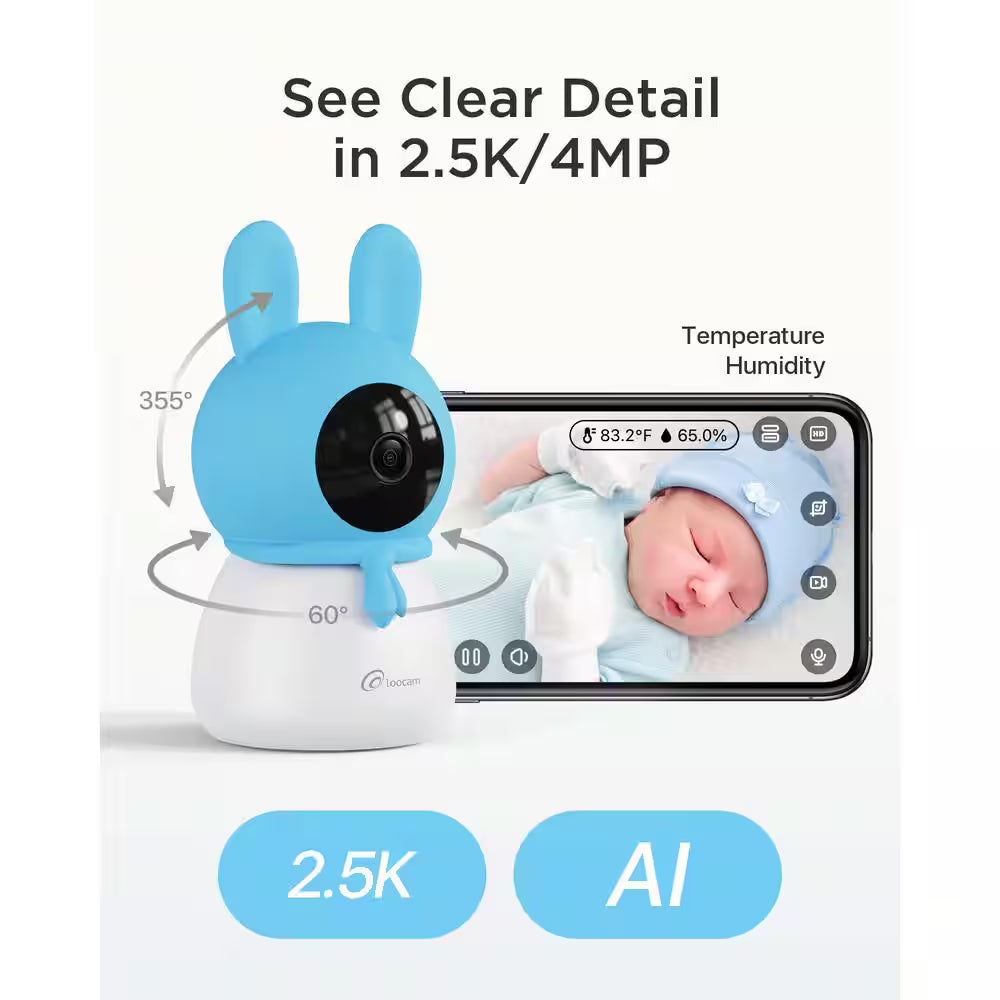 2.5K 4MP Smart Baby Monitor Camera with 64GB SD Card, AI Cry/Face/Area Departure Detect, 2.4G & 5G Wi-Fi