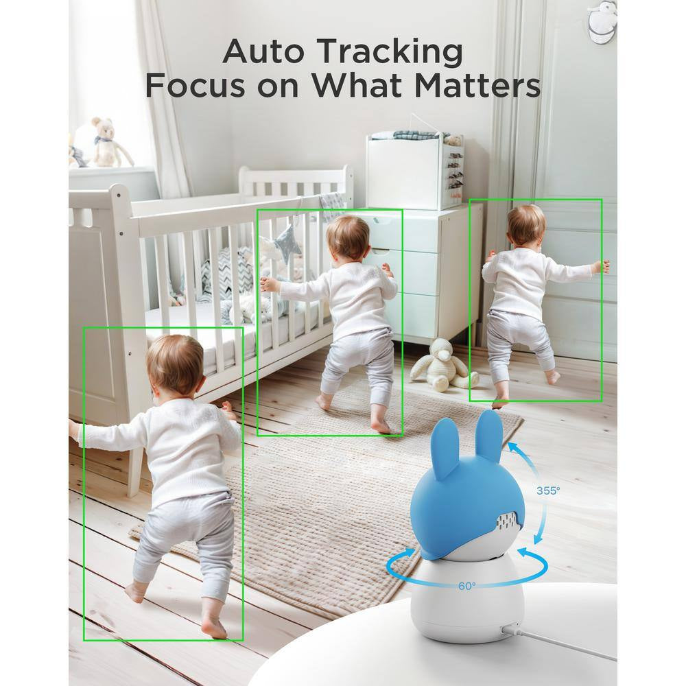 2.5K 4MP Smart Baby Monitor Camera with 64GB SD Card, AI Cry/Face/Area Departure Detect, 2.4G & 5G Wi-Fi