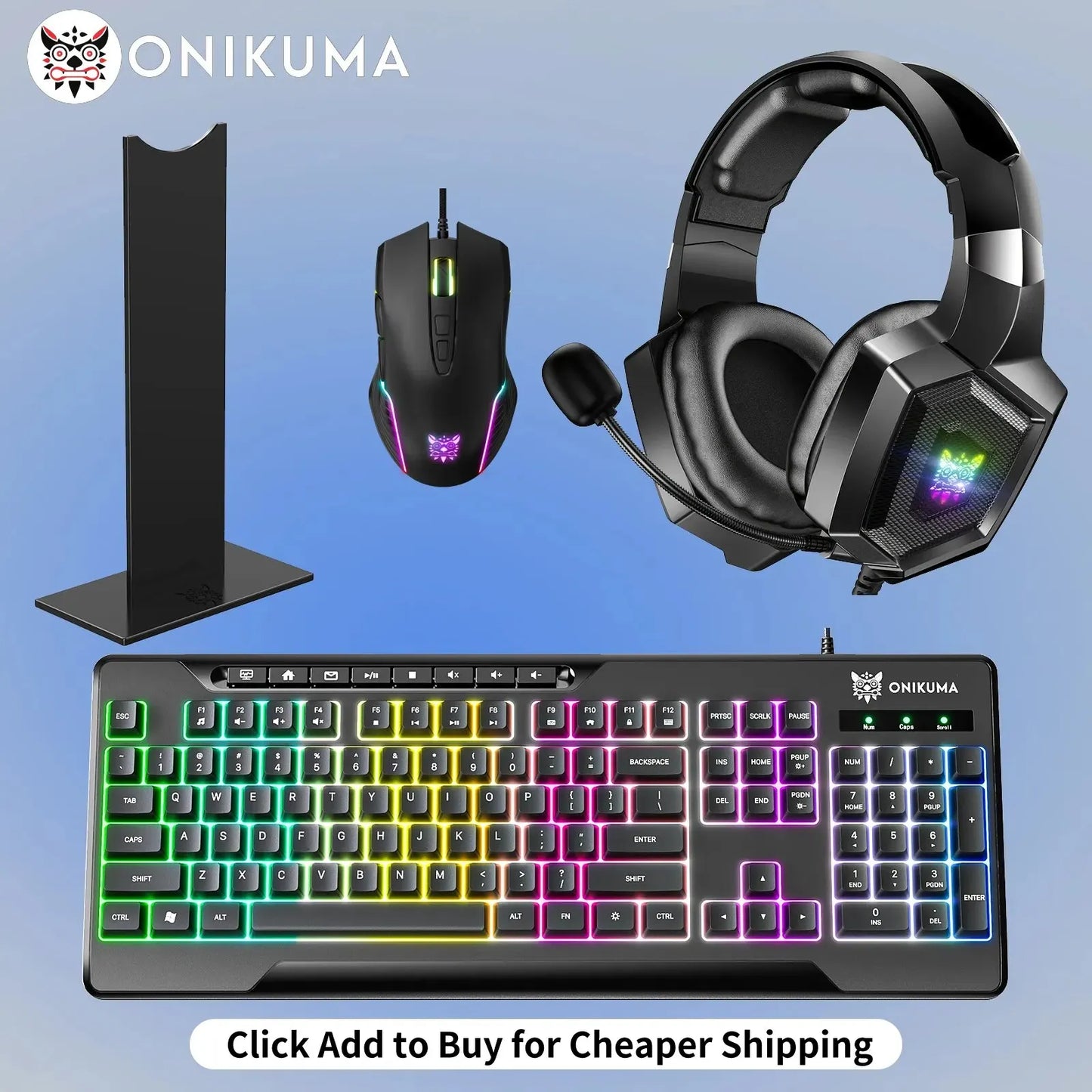 Professional Gaming Headset Esports Bundle with RGB Lighting, Mouse, Keyboard, Headphone Stand, Wired Microphone, and Earphones for Gamers