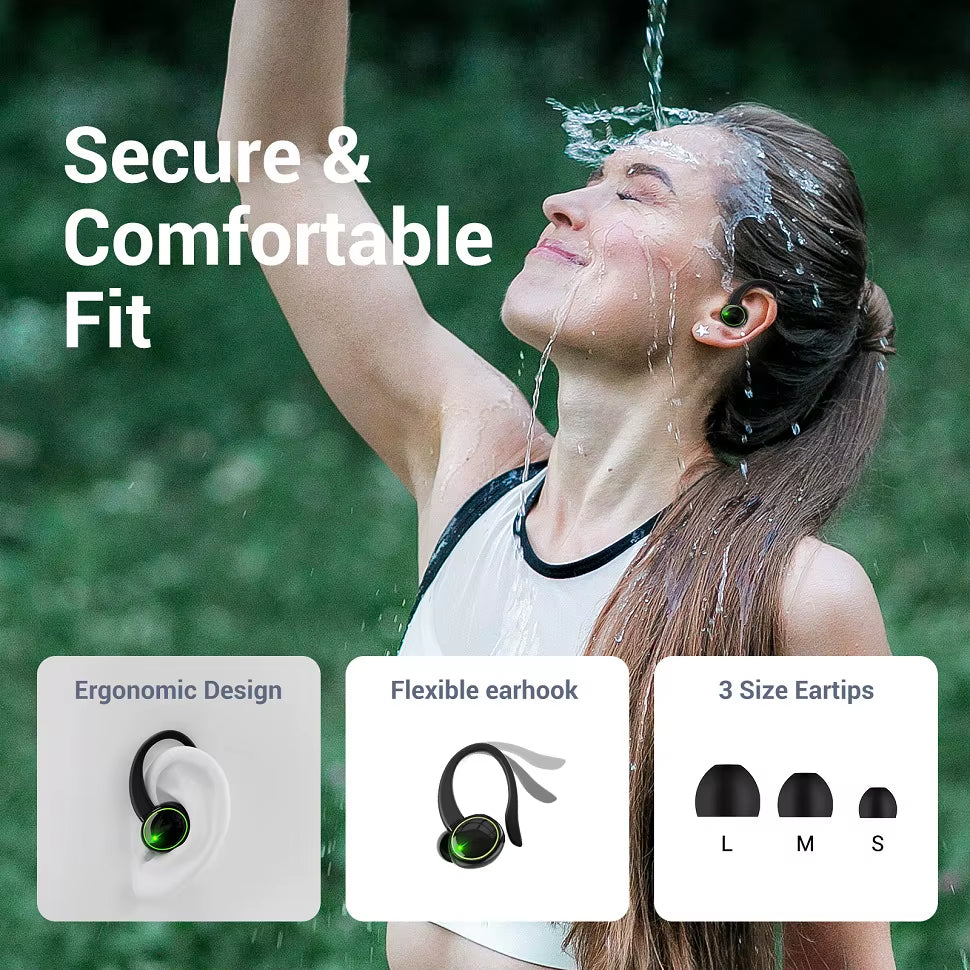 TWS Wireless Earphones Bluetooth 5.3 Sports Headphone IPX7 Waterproof Headsets Touch Control 9D Stereo Headset with Mic Earpiece