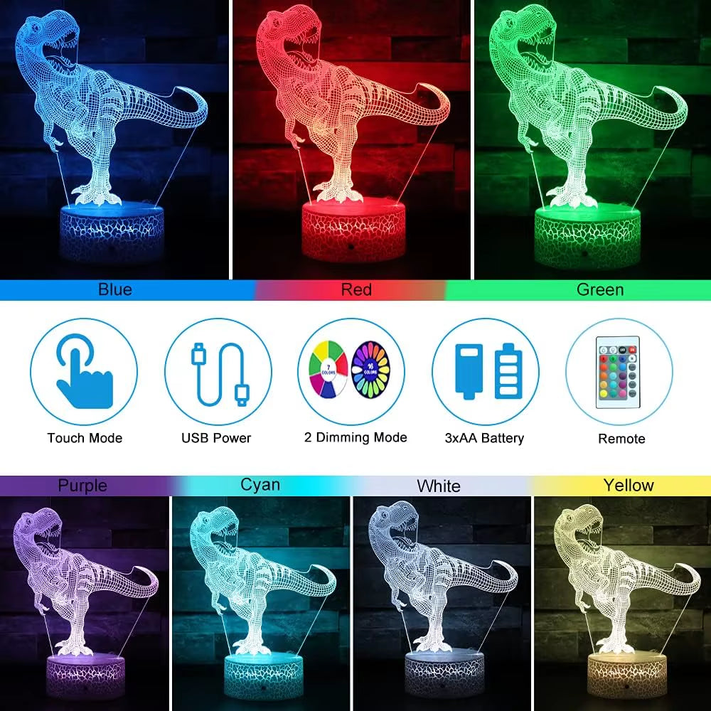 3D Dinosaur Night Light - LED Acrylic Table Lamp for Kids, Ideal Bedroom Decor and Gift