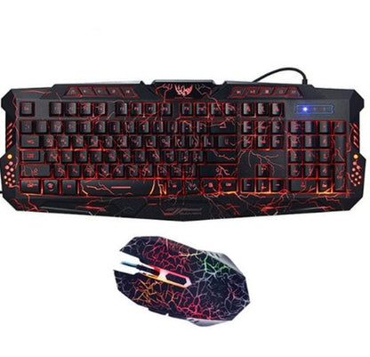 J10 Tricolor Backlight Wired Gaming Keyboard Set Colorful Luminous Gaming Mouse Keyboard Russian Keyboard