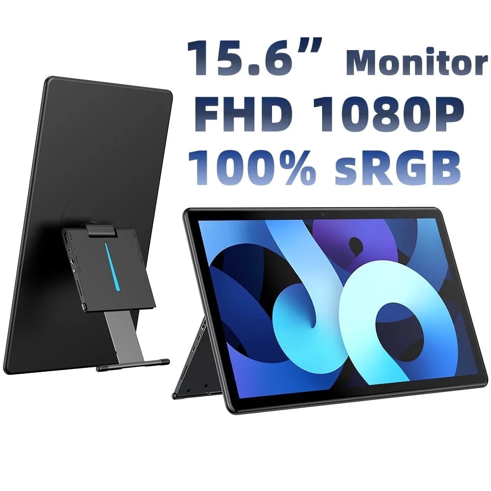 Portable Monitor Freestanding, 15.6" FHD 1080P 100% Srgb IPS Second Screen for Laptop, PC, PS5, Xbox