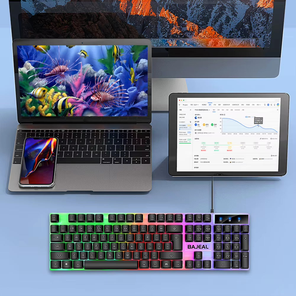 Mechanical RGB Gaming Keyboard with 98 Keys, Backlit Key Caps, USB Wired Connection for PC and Laptop Gamers