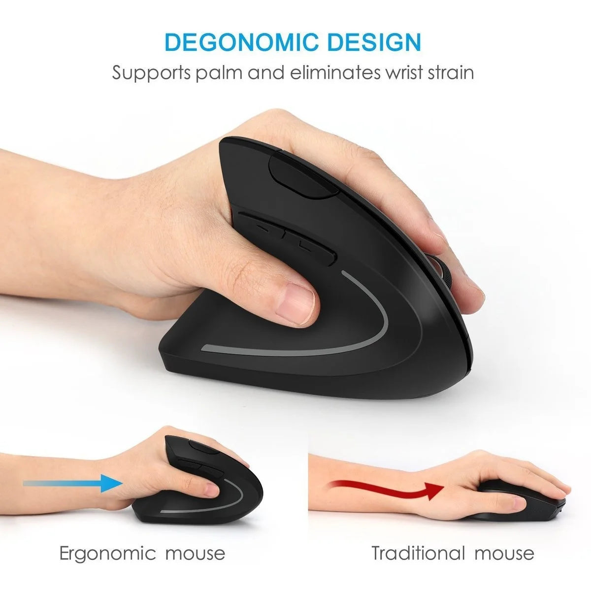 Ergonomic Wireless Vertical Mouse - 2.4G USB Optical Gaming Mouse for Right and Left-Handed Users, Compatible with Laptop and PC