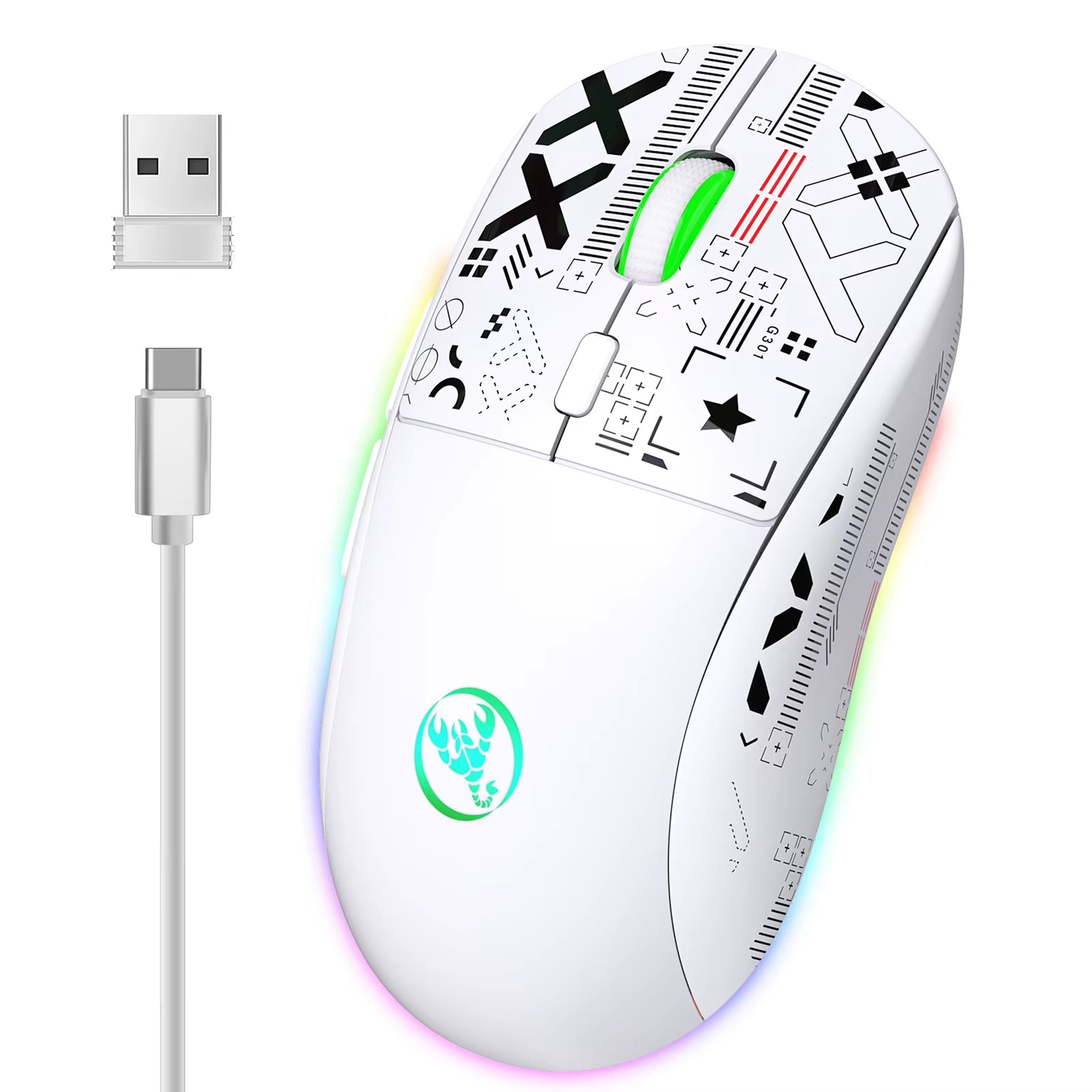 T90 2.4G Wireless Ergonomic Mechanical Gaming Mouse with RGB Lighting, 3600 DPI, and 10 Million Keystroke Durability