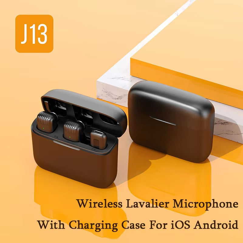 J13 Wireless Lavalier Microphone with Charging Case - Portable Audio and Video Receiver for iPhone, Android, Tablet, and Gaming Live Streaming