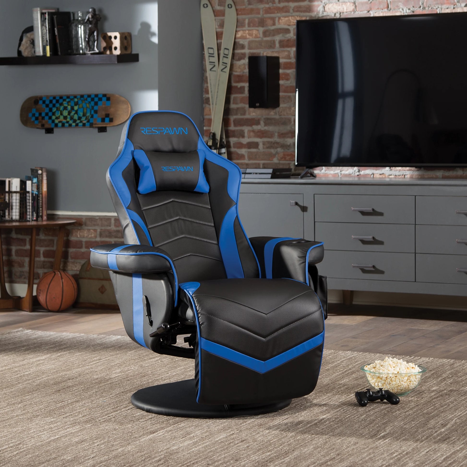 900 Gaming Recliner - Video Games Console Recliner Chair, Computer Recliner, Adjustable Leg Rest and Recline, Recliner with Cupholder, Reclining Gaming Chair with Footrest - Blue