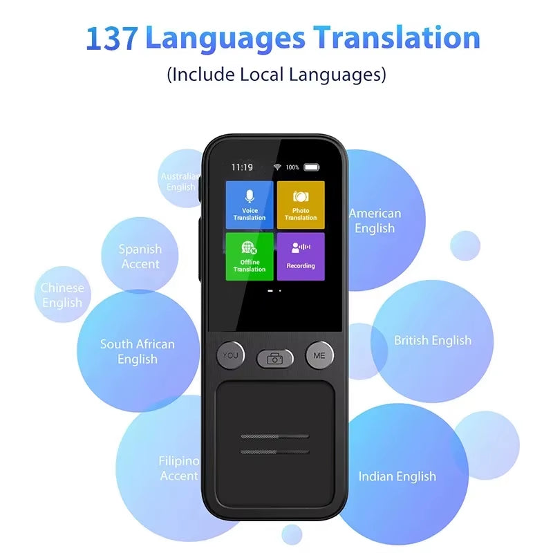 T16 AI Voice Real Time Translator Machine 138 Multi Online Languages Voice-Record 3.1 Inch Big Screen Portable Offline Tradutor