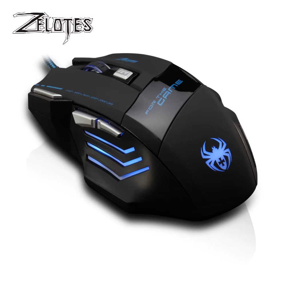 T-80 Professional Gaming Mouse with 7200 DPI, Multi-Color LED Backlight, and 7 Programmable Buttons - USB Wired Design for Competitive Gamers