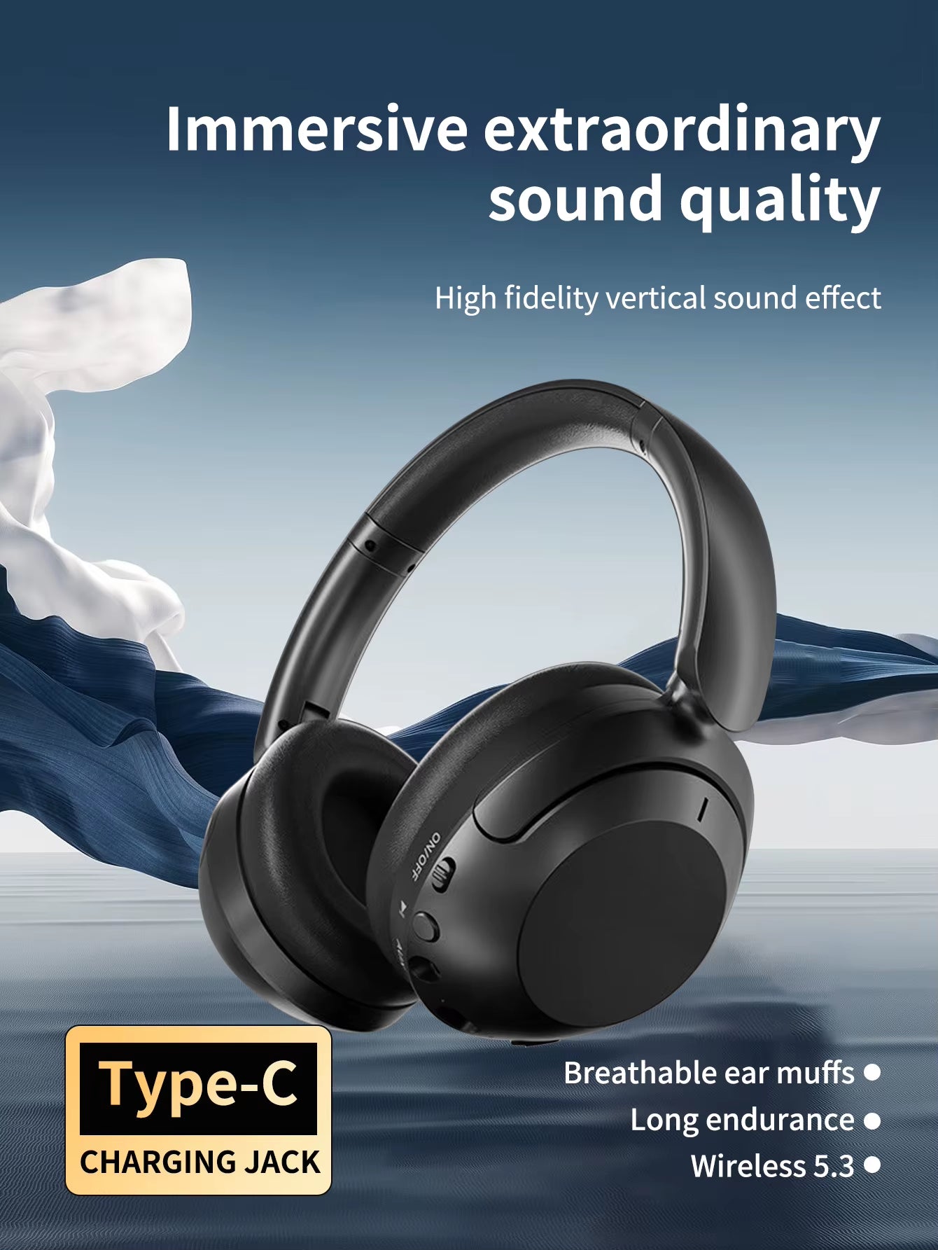 Wireless Bluetooth 5.0 Noise-Canceling Headphones with Microphone, Foldable Gaming Earphones with TF Card Support