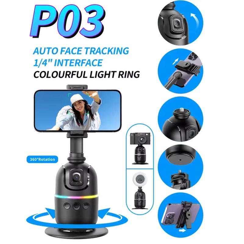 2024 AI Smart Gimbal 360° Auto Face Tracking Gimbal All-In-One Rotation for Smartphone Video Vlog Stabilizer Phone Holder