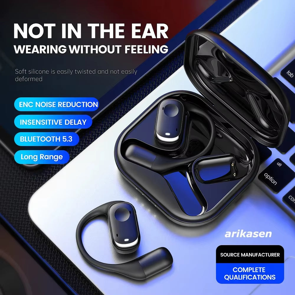 Open-Ear Headphones with Stable Comfort & Hi-Res Sound Pure Bass Boost Bluetooth 5.3 Earbuds OWS Wireless Headphones for Sports