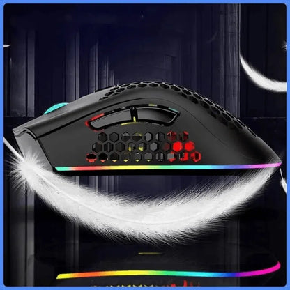 BM600 Rechargeable Wireless Gaming Mouse with RGB Lighting - USB 2.4G Honeycomb Design for Desktop and Laptop Use