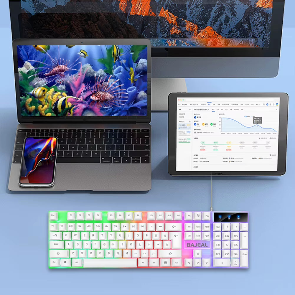 Mechanical RGB Gaming Keyboard with 98 Keys, Backlit Key Caps, USB Wired Connection for PC and Laptop Gamers