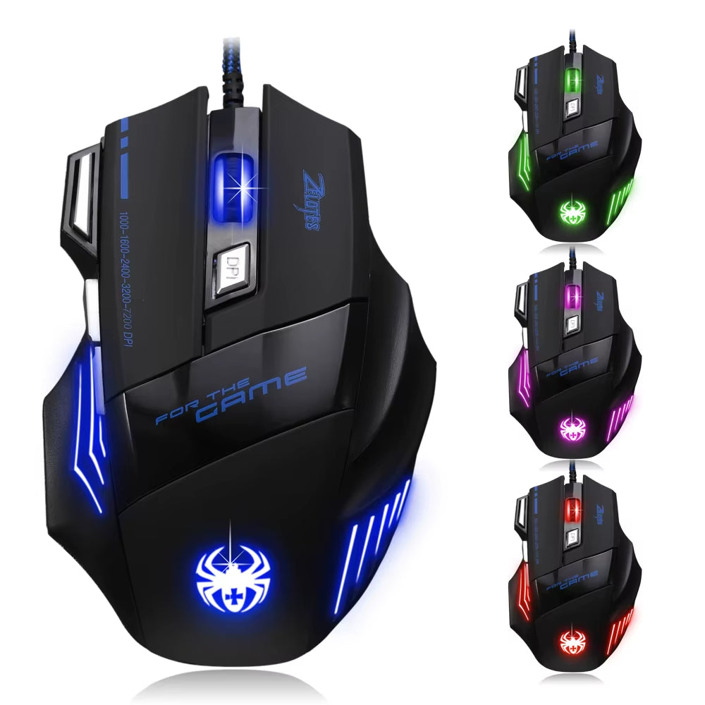 T-80 Professional Gaming Mouse with 7200 DPI, Multi-Color LED Backlight, and 7 Programmable Buttons - USB Wired Design for Competitive Gamers