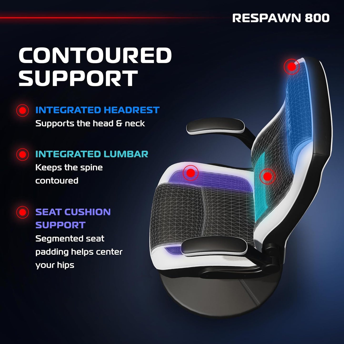 800 Racing-Inspired Gaming Rocker Chair, White RSP 800 BLK WHT