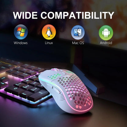 2.4GHz Wireless Gaming Mouse with RGB Lighting, Adjustable DPI, and Ergonomic Honeycomb Design for Desktop and Laptop Use