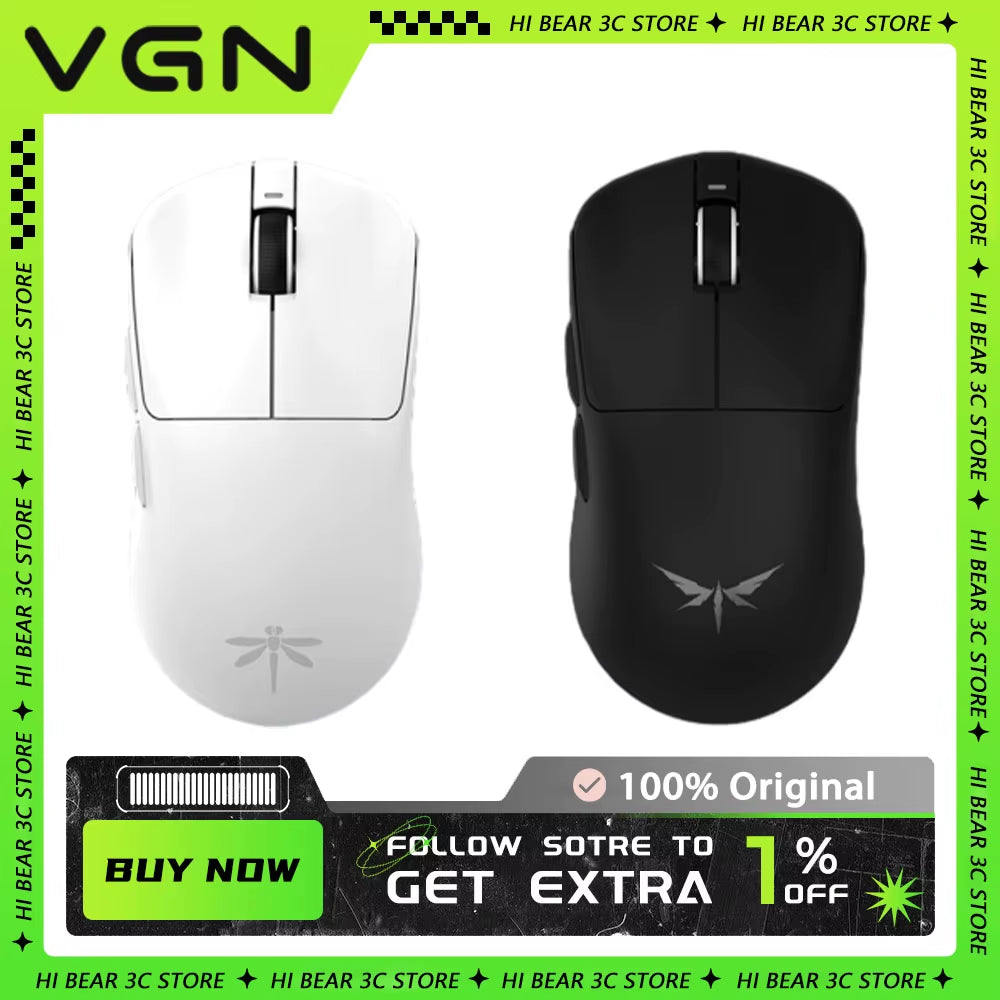 VGN Dragonfly F1 Wireless Gaming Mouse with PAW3395 Sensor and Nordic 52840 Chip - Dual Mode Customizable Accessories for FPS Gaming