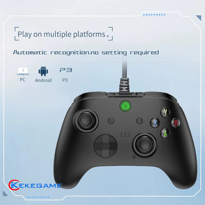 Wired Game Controller for PC, PS3, and Android TV Box with Hall Trigger, Dual Vibration, Programmable Keys, and Turbo Button