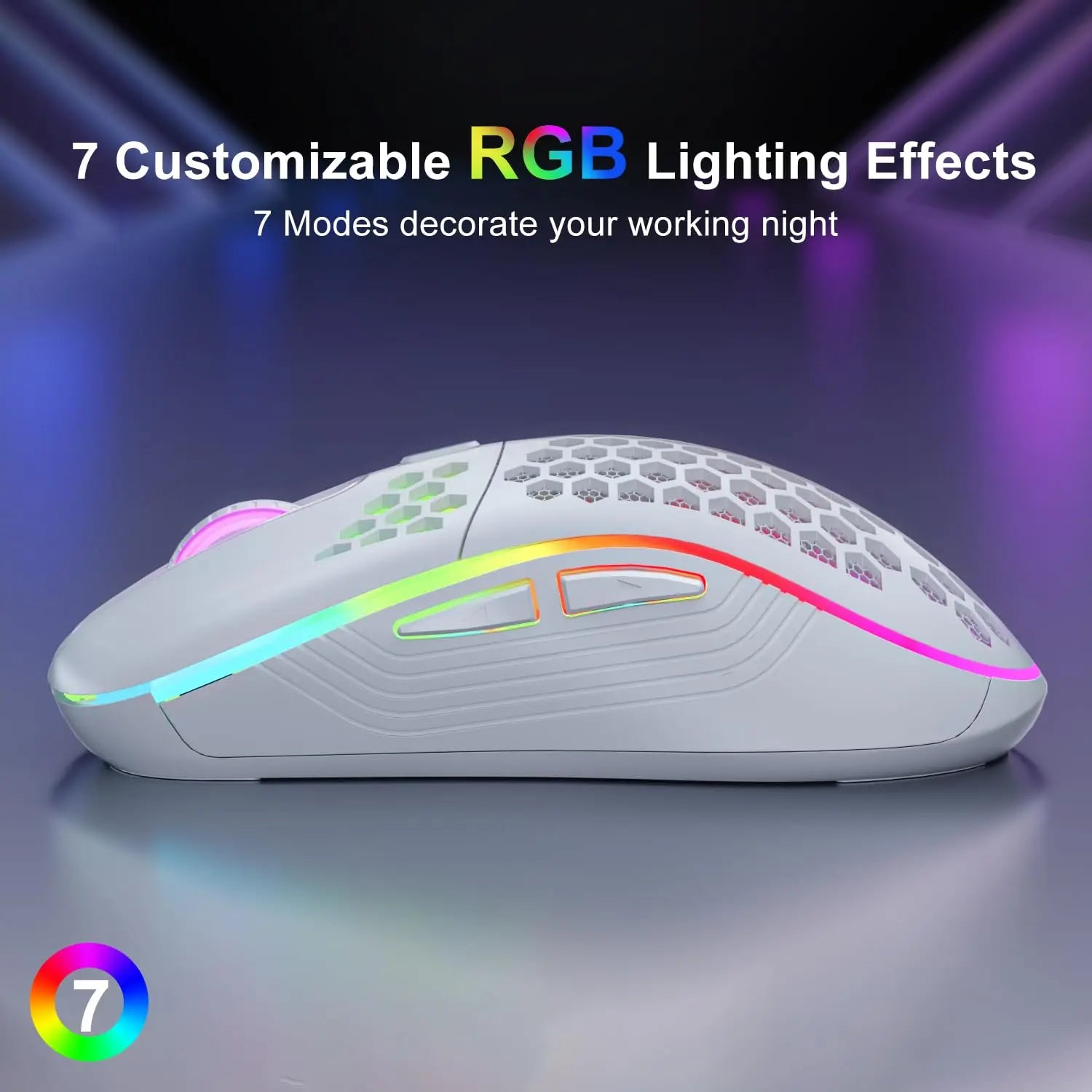 2.4GHz Wireless Gaming Mouse with RGB Lighting, Adjustable DPI, and Ergonomic Honeycomb Design for Desktop and Laptop Use