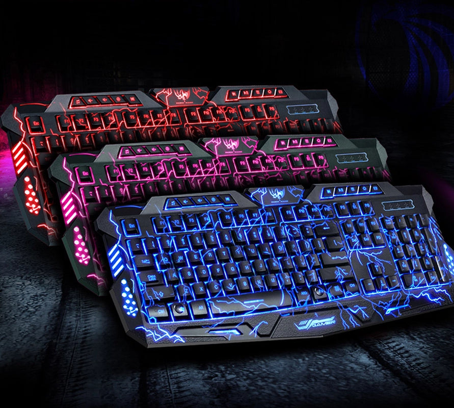 J10 Tricolor Backlight Wired Gaming Keyboard Set Colorful Luminous Gaming Mouse Keyboard Russian Keyboard