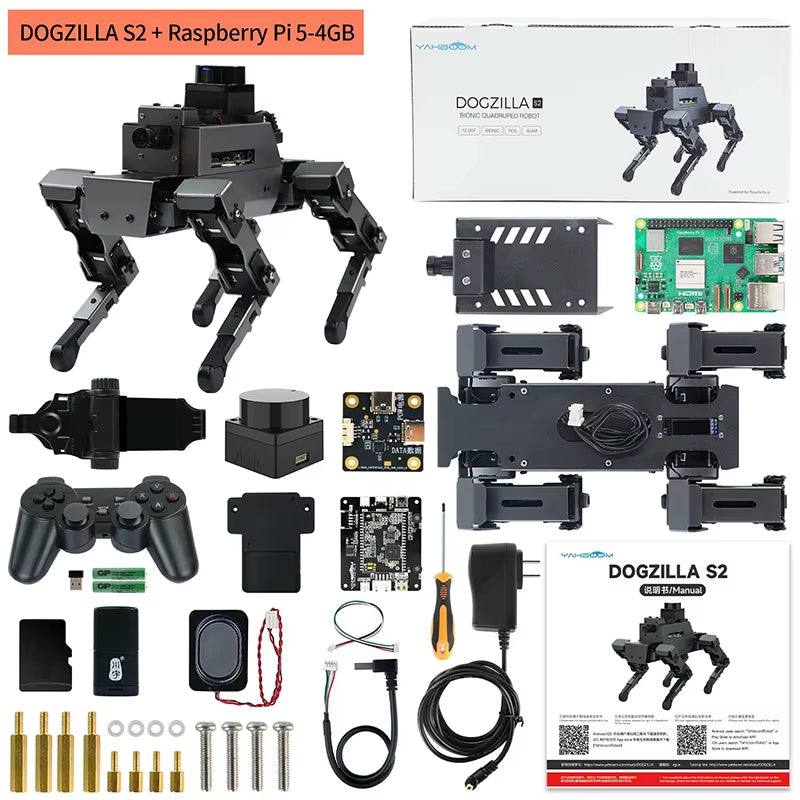 12DOF Quadruped Bionic 4-Legged AI Robot Dog Electronic Kit for ROS2 Raspberry Pi 5 Support Python Programming RVIZ Simulation