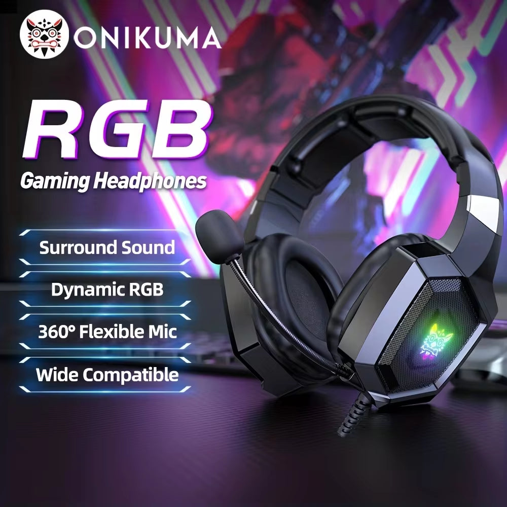 Professional Gaming Headset Esports Bundle with RGB Lighting, Mouse, Keyboard, Headphone Stand, Wired Microphone, and Earphones for Gamers