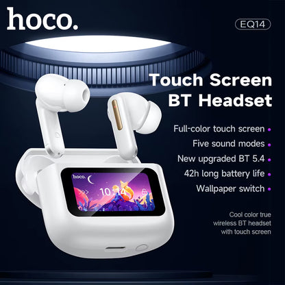 HOCO EQ14 Touch Screen ANC Earphone Bluetooth 5.3 Active Noise Cancellation Wireless Headphone Fast Charge Earbuds Low Latency