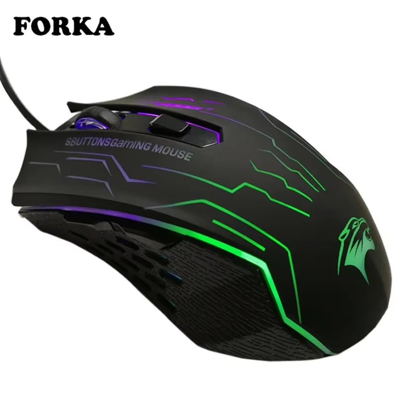 FORKA Silent Click USB Wired Gaming Mouse with 6 Buttons and 3200 DPI - Mute Optical Mouse for PC, Laptop, and Notebook Gaming