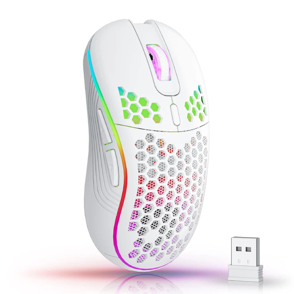 2.4GHz Wireless Gaming Mouse with RGB Lighting, Adjustable DPI, and Ergonomic Honeycomb Design for Desktop and Laptop Use