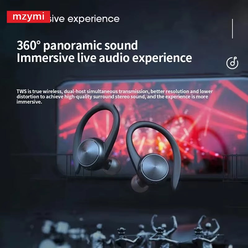 Mzymi R200 Wireless Earbuds Open Ear Bluetooth Headphone Earhooks 9D Stereo Sound Earphones Sports LED Display Headset