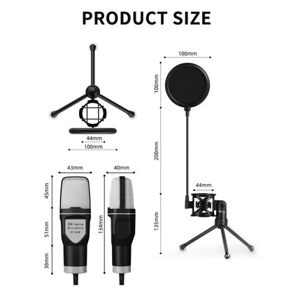 Professional USB Condenser Microphone with RGB Lighting for Podcasting, Streaming, and Gaming on Laptop and Desktop PCs