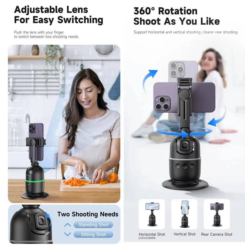 2024 AI Smart Gimbal 360° Auto Face Tracking Gimbal All-In-One Rotation for Smartphone Video Vlog Stabilizer Phone Holder