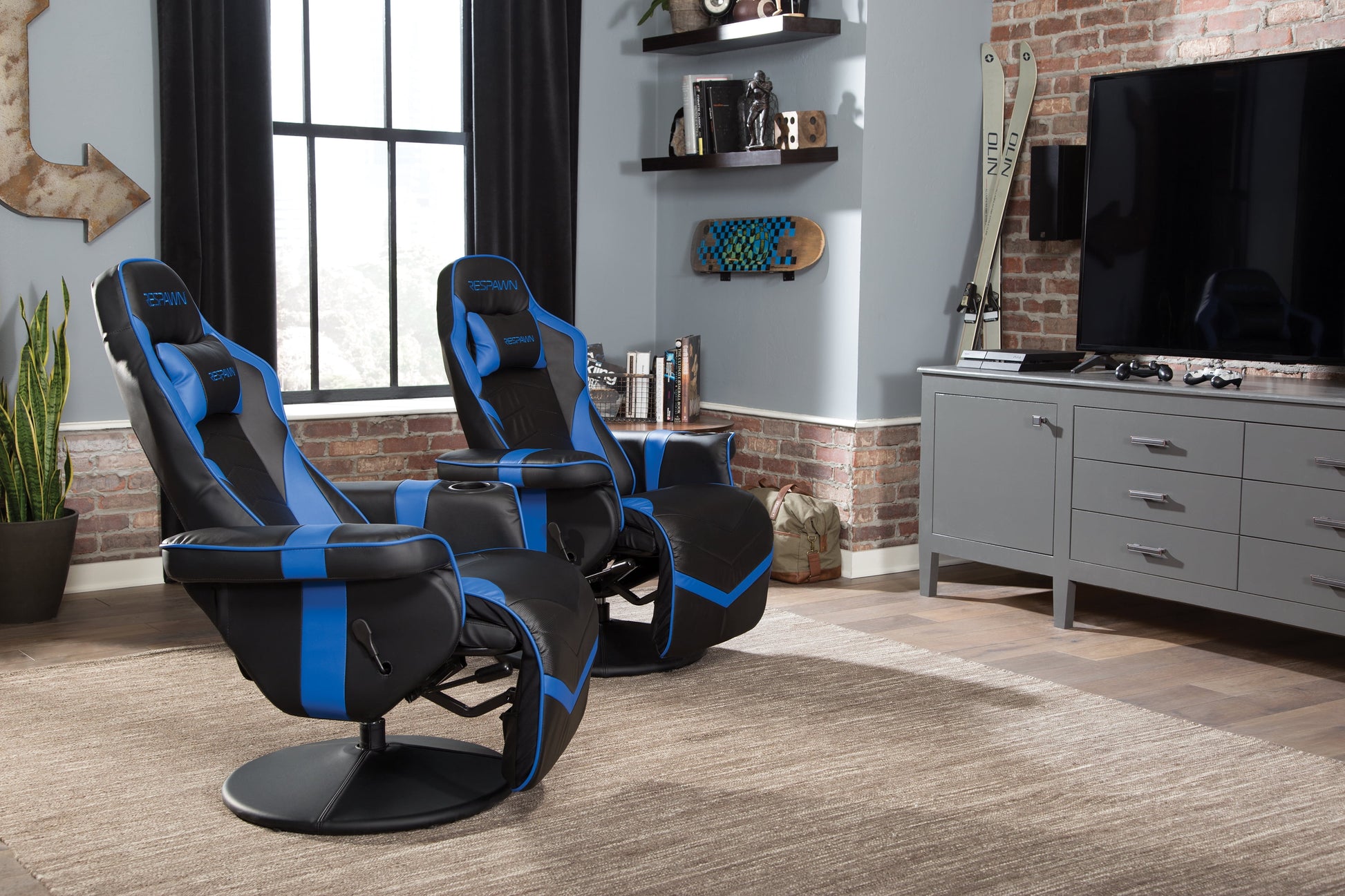 900 Gaming Recliner - Video Games Console Recliner Chair, Computer Recliner, Adjustable Leg Rest and Recline, Recliner with Cupholder, Reclining Gaming Chair with Footrest - Blue