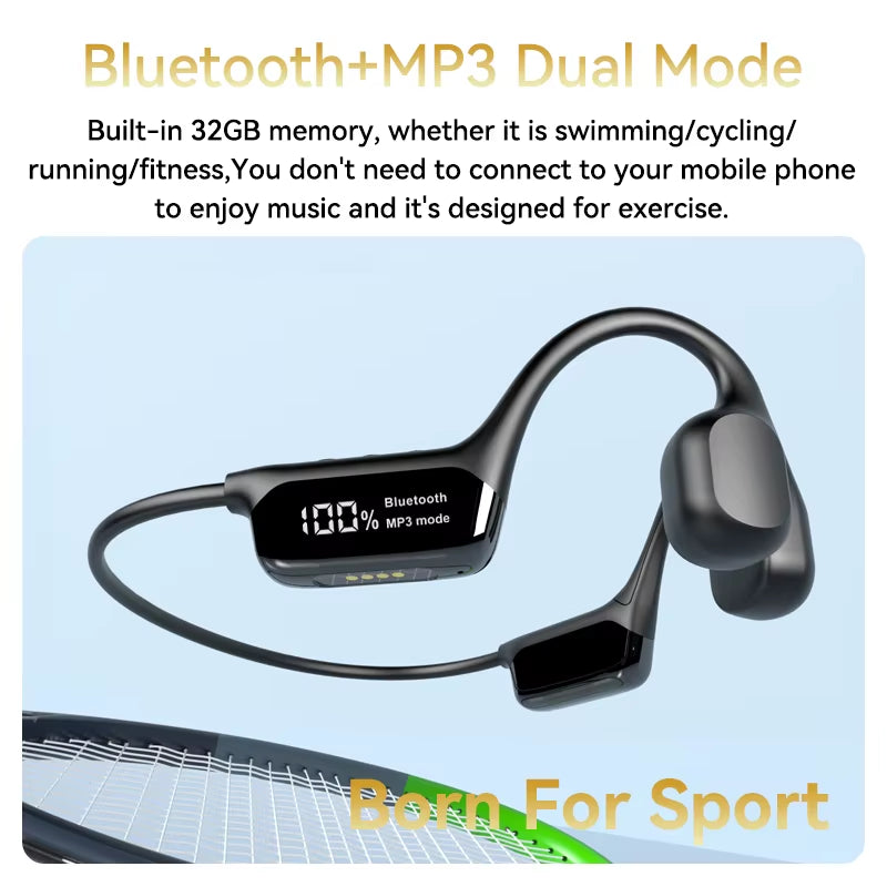 Bone Conduction Headphones Bluetooth 5.4 Wireless Earphone IPX8 Waterproof for Swimming Sports Support MP3 Player with 32G RAM