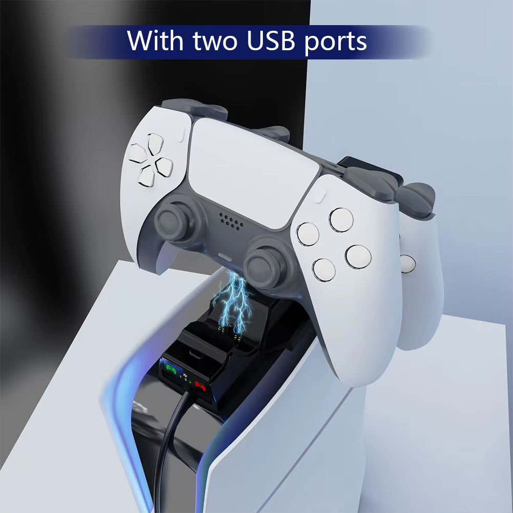 Dual Controller Charging Station with RGB Lighting and Cooling Fan System for PS5 Slim Controllers