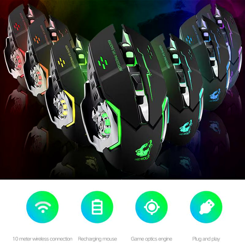 Rechargeable X8 Wireless Ergonomic Gaming Mouse with Silent LED Backlighting and USB Optical Sensor