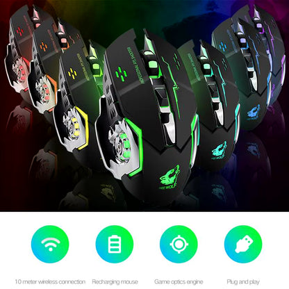 Rechargeable X8 Wireless Ergonomic Gaming Mouse with Silent LED Backlighting and USB Optical Sensor