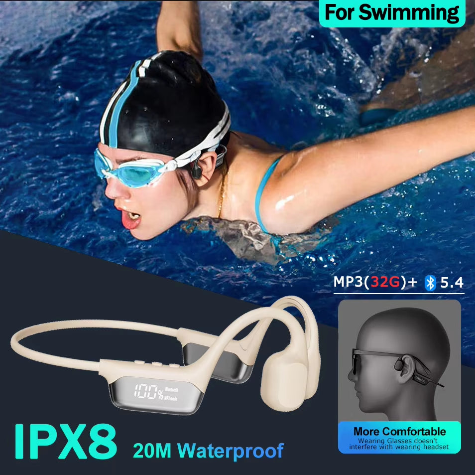 Bone Conduction Headphones Bluetooth 5.4 Wireless Earphone IPX8 Waterproof for Swimming Sports Support MP3 Player with 32G RAM