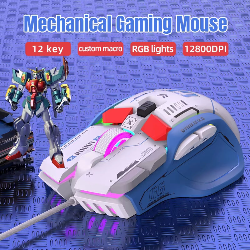 G6 Wired Gaming Mouse with 128000 DPI, Chipa826 RGB, Macro-Programmable, Ergonomic Design for Enhanced Gaming and Productivity