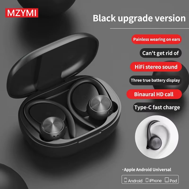 MZYMI Mini Wireless Bluetooth Headphones R200 Touch Control Earphones with Earhook TWS 9D Stereo Sound Earbuds for Sport