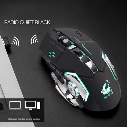 Rechargeable X8 Wireless Ergonomic Gaming Mouse with Silent LED Backlighting and USB Optical Sensor