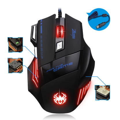 T-80 Professional Gaming Mouse with 7200 DPI, Multi-Color LED Backlight, and 7 Programmable Buttons - USB Wired Design for Competitive Gamers