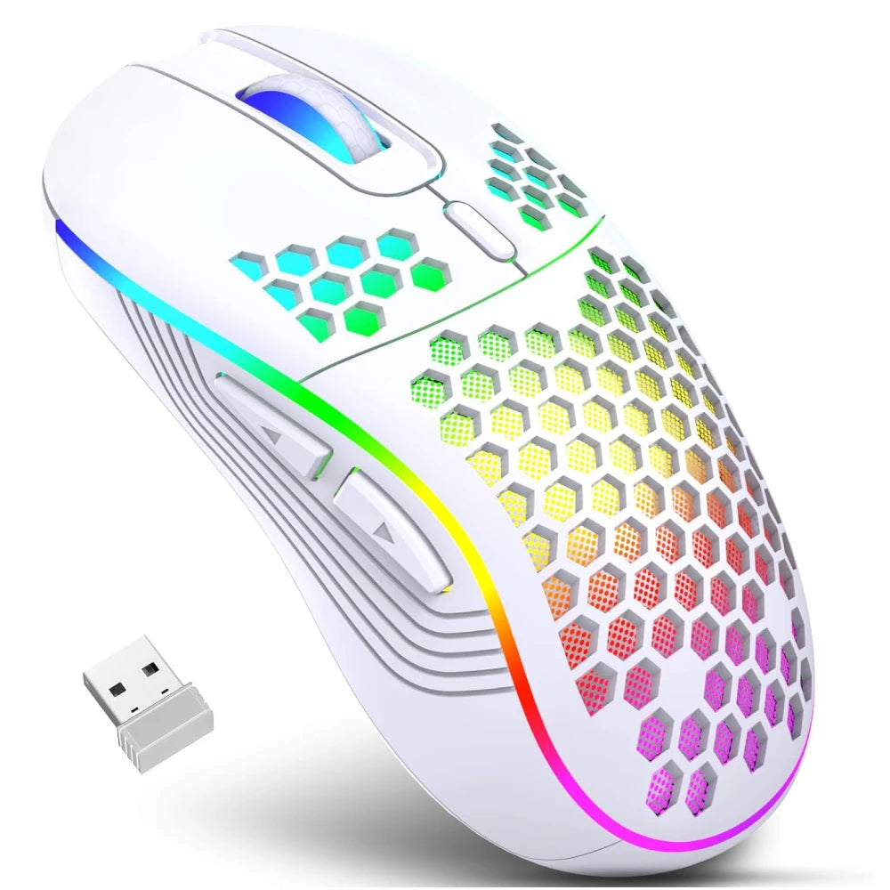 2.4GHz Wireless Gaming Mouse with RGB Lighting, Adjustable DPI, and Ergonomic Honeycomb Design for Desktop and Laptop Use