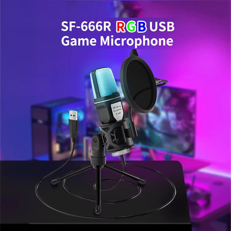 Professional USB Condenser Microphone with RGB Lighting for Podcasting, Streaming, and Gaming on Laptop and Desktop PCs