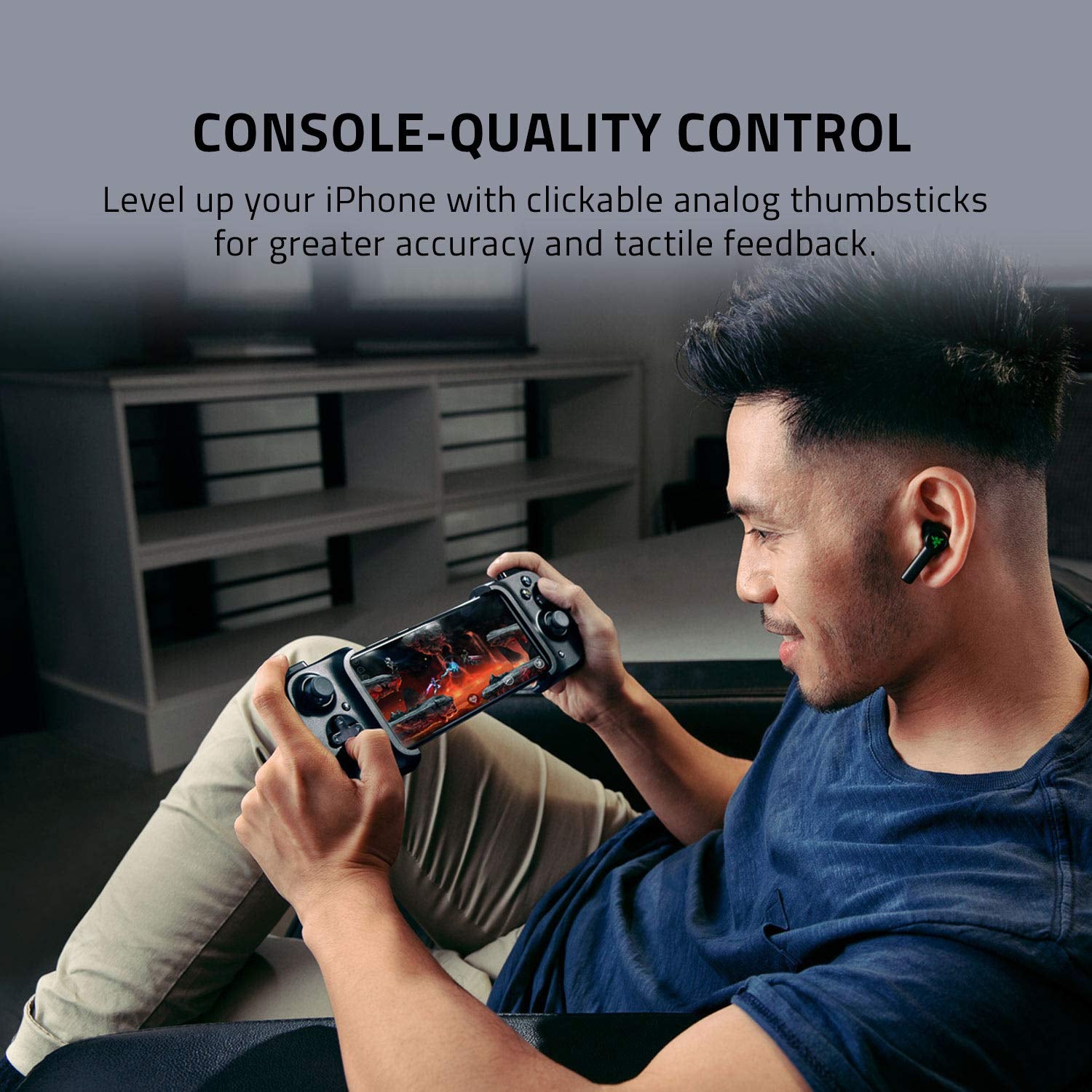 Kishi Mobile Game Controller for iPhone iOS - Compatible with iPhone Models X, 11, 12, 13, and 13 Max - Supports Apple Arcade, Amazon Luna, Google Stadia - Lightning Port Passthrough - MFi Certified