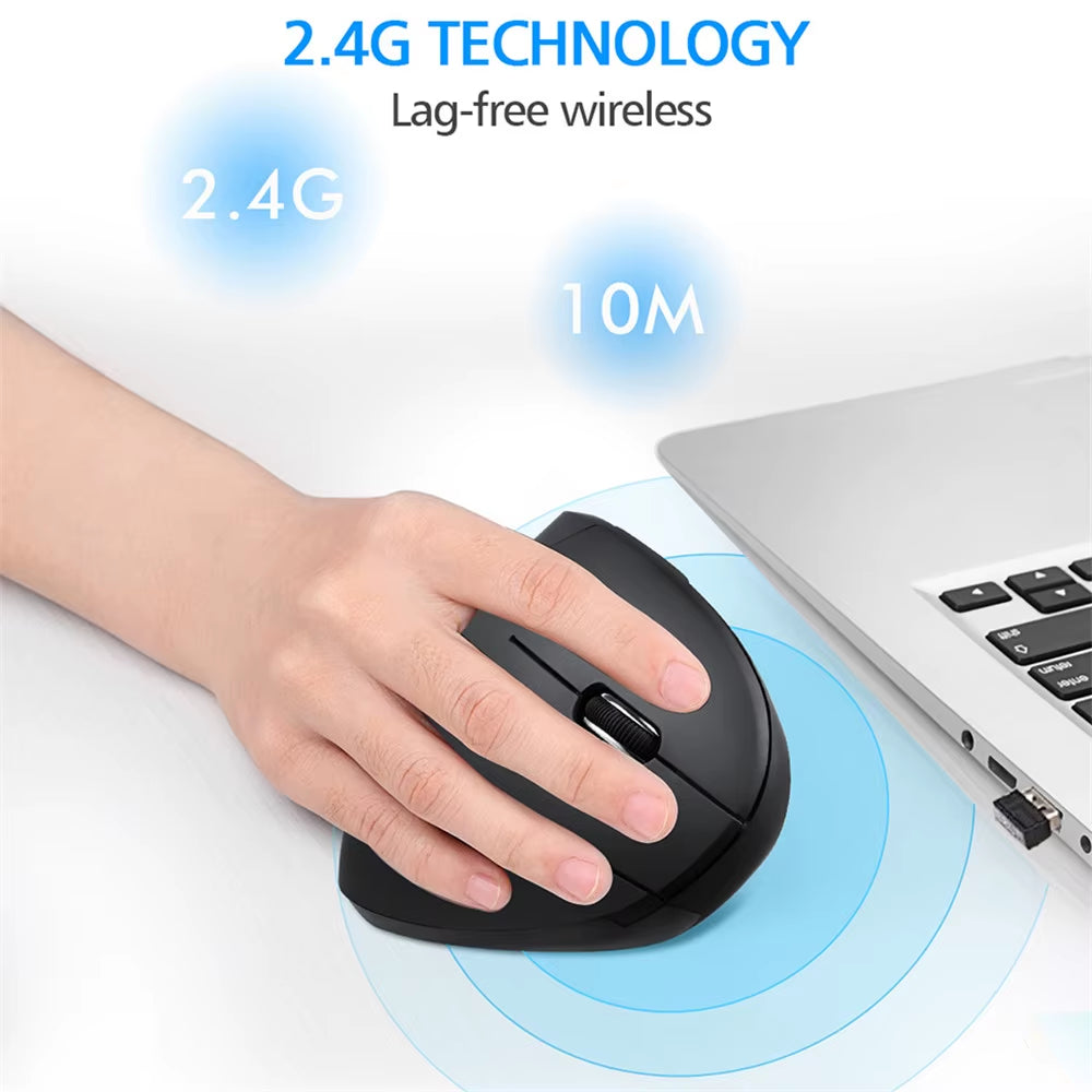 2.4GHz Wireless Vertical Ergonomic Gaming Mouse for Right-Handed Users - USB Compatible for PC and Laptop Use in Home and Office